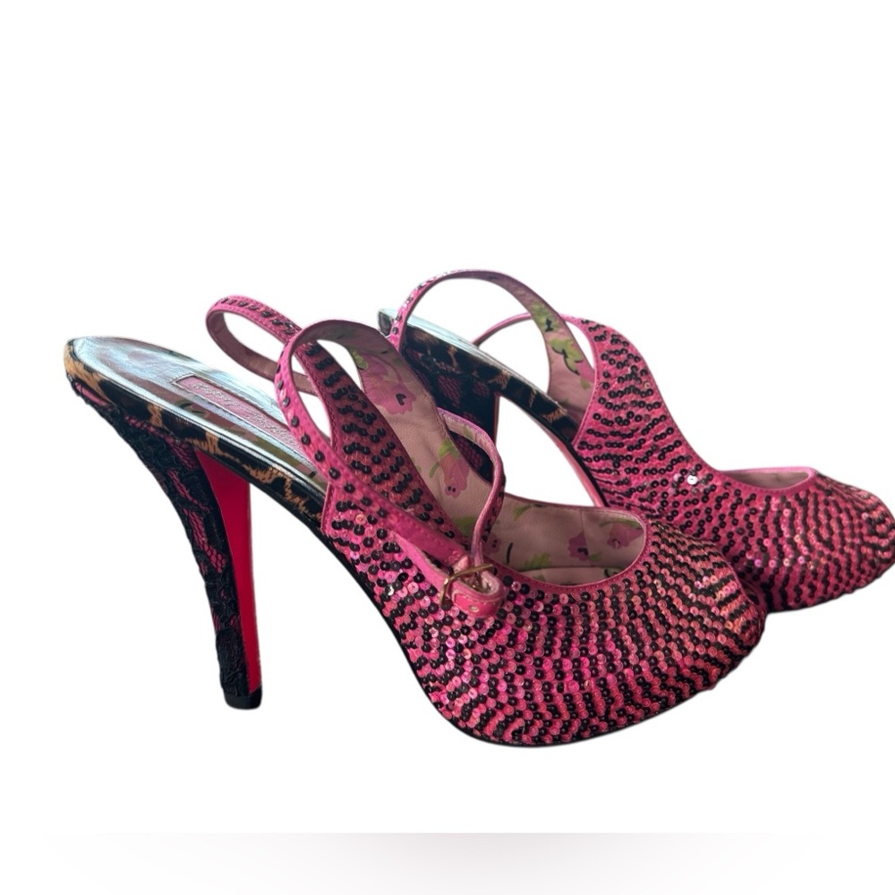 Betsey Johnson Pink Sequin Heels size 8